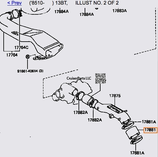 Modal Additional Images for Air Cleaner Hose No. 1 13BT 86-90