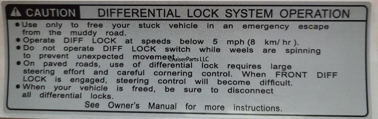 Differential Lock System Operation Decal All Models Gray