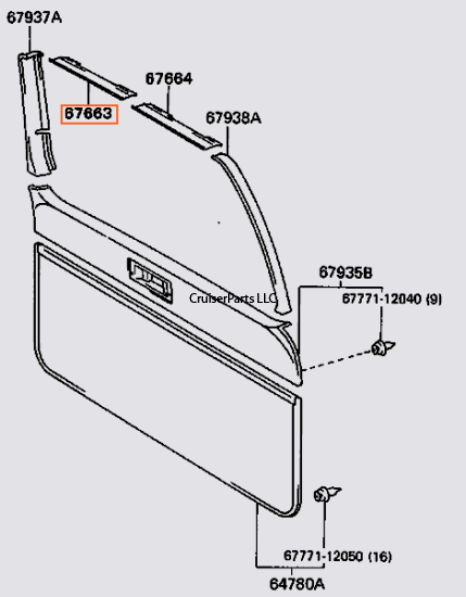 Rear Lift Gate Upper Right Trim/Garnish (Brown 91-94 80 Series)
