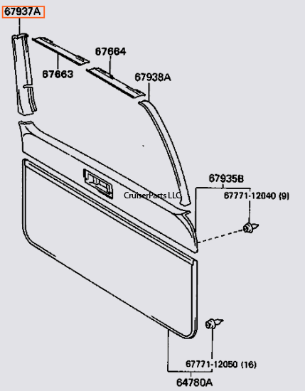 Rear Lift Gate Right Side Trim/Garnish (Tan 95-97 80 Series)