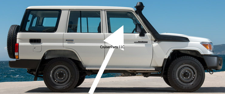 Front right door window glass w/channel Prado & 4 door 7x Series