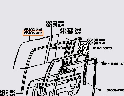 Rear Left Door Roll Up Glass 91-97 80 Series