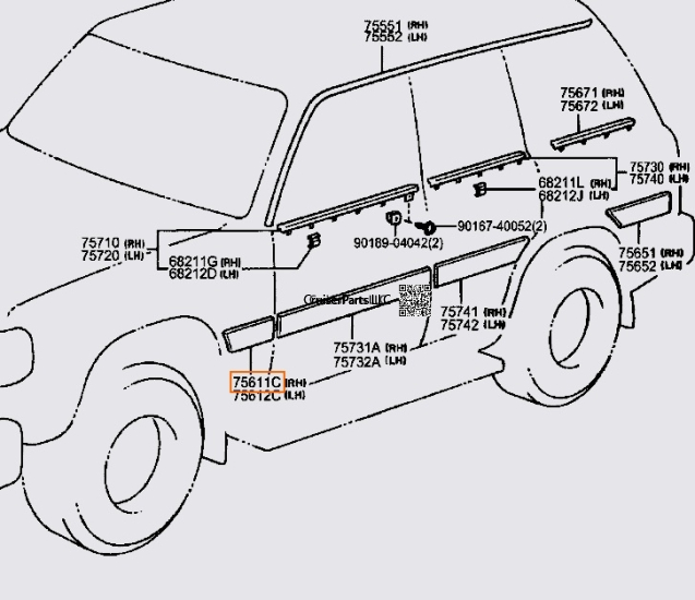Modal Additional Images for Front Left Fender Body Side Moulding for 91-97