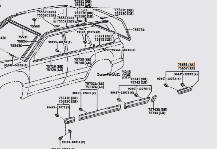 Right Body Moulding Behind Rear Wheel 98-07