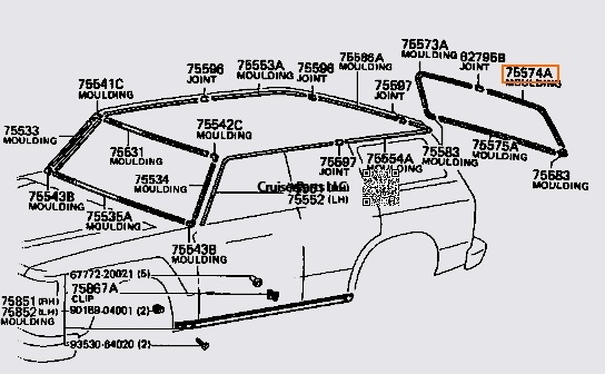 Modal Additional Images for Rear Hatch Upper Left Side Moulding 81-90 60 Series Cruisers