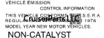 Vehicle Emission Control Decal NON-CATALYST 1976