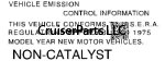 Vehicle Emission Control Decal NON-CATALYST 1975