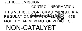 Vehicle Emission Control Decal NON-CATALYST 1975