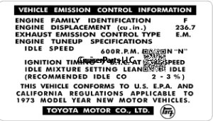 1973 Vehicle Emissions Control Decal