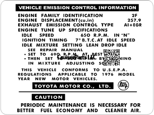 1976 Vehicle Emissions Control Decal