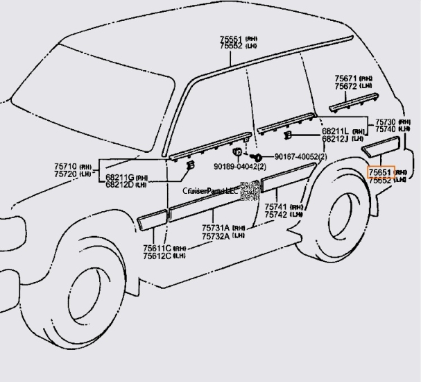 Right Rear Quarter Panel Body Moulding 91-97