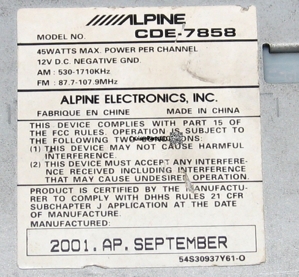 Alpine CDE-7858 AM/FM/CD [radio_015] - $55.00 : CruiserParts, Toyota ...
