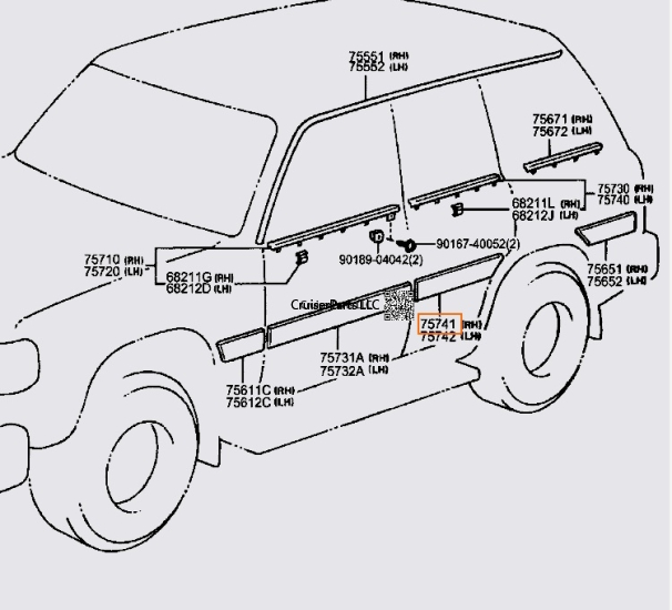 RH Rear Door Outer Body Moulding 91-97
