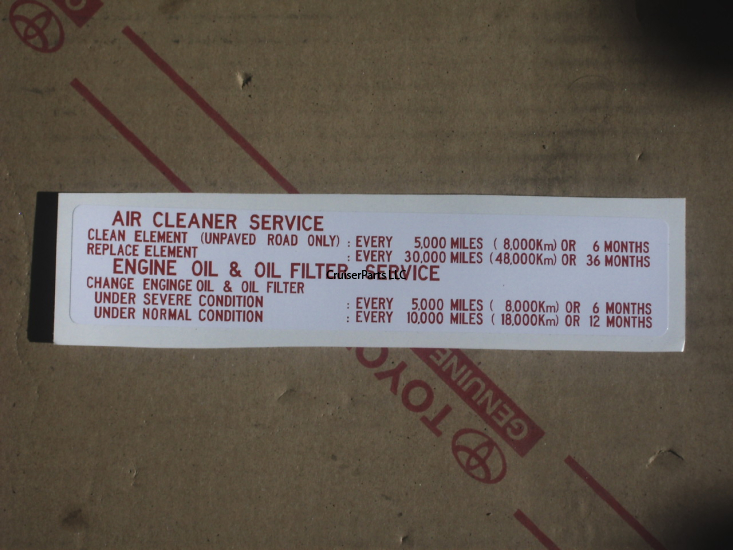 Air Cleaner/Engine Oil and Oil Filter Service Decal [B-82] - $17.60 ...